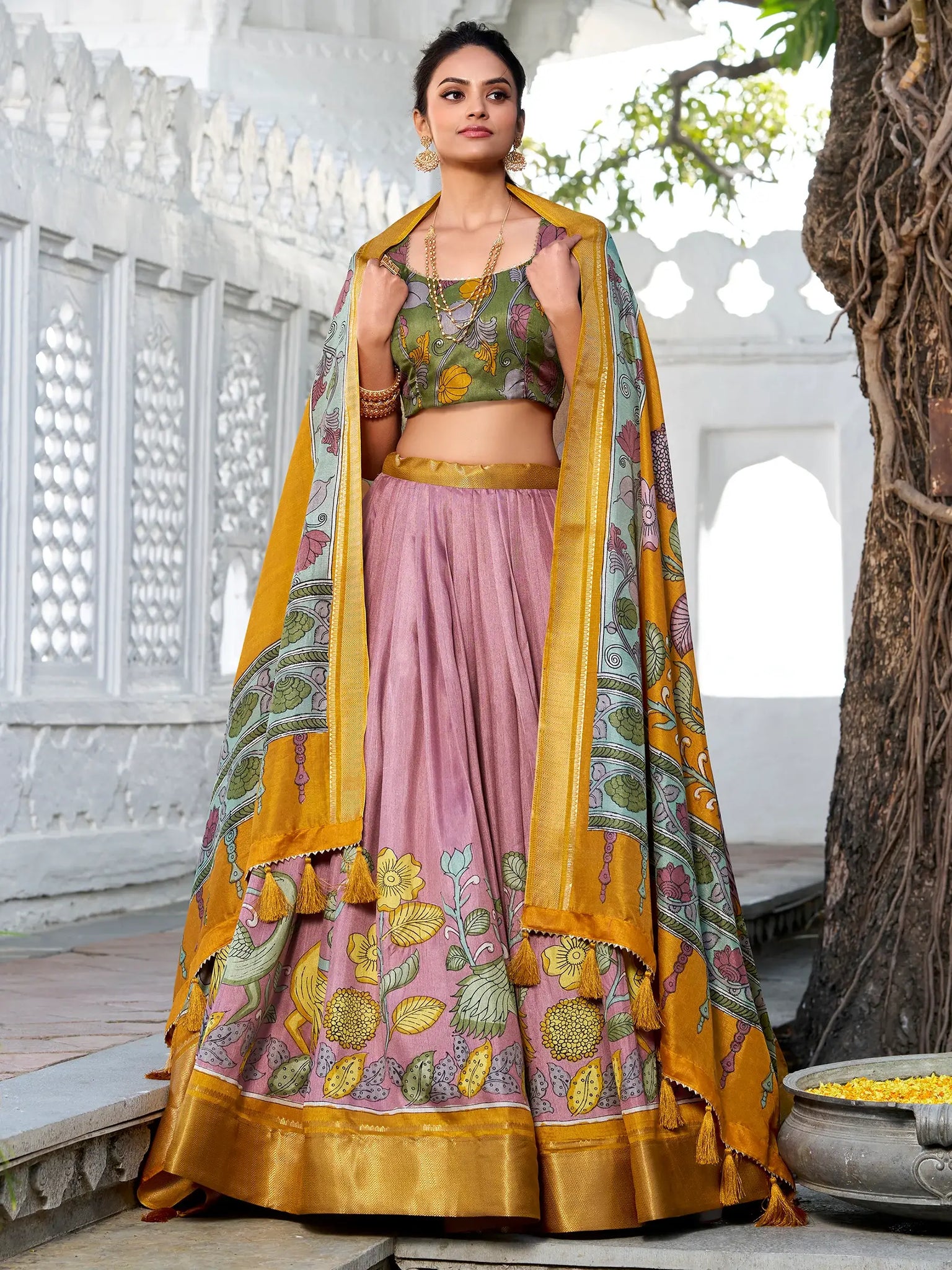 Charming Lilac Kalamkari Printed Silk Traditional Lehenga Choli - Zeel Clothing