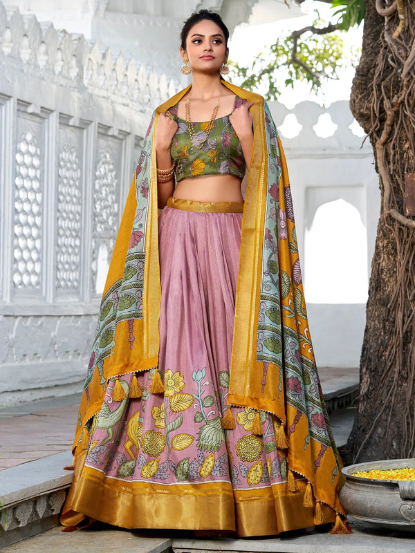 Charming Lilac Kalamkari Printed Silk Traditional Lehenga Choli - Zeel Clothing