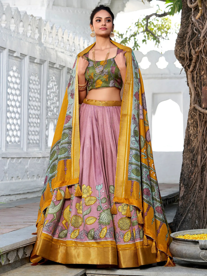 Charming Lilac Kalamkari Printed Silk Traditional Lehenga Choli - Zeel Clothing