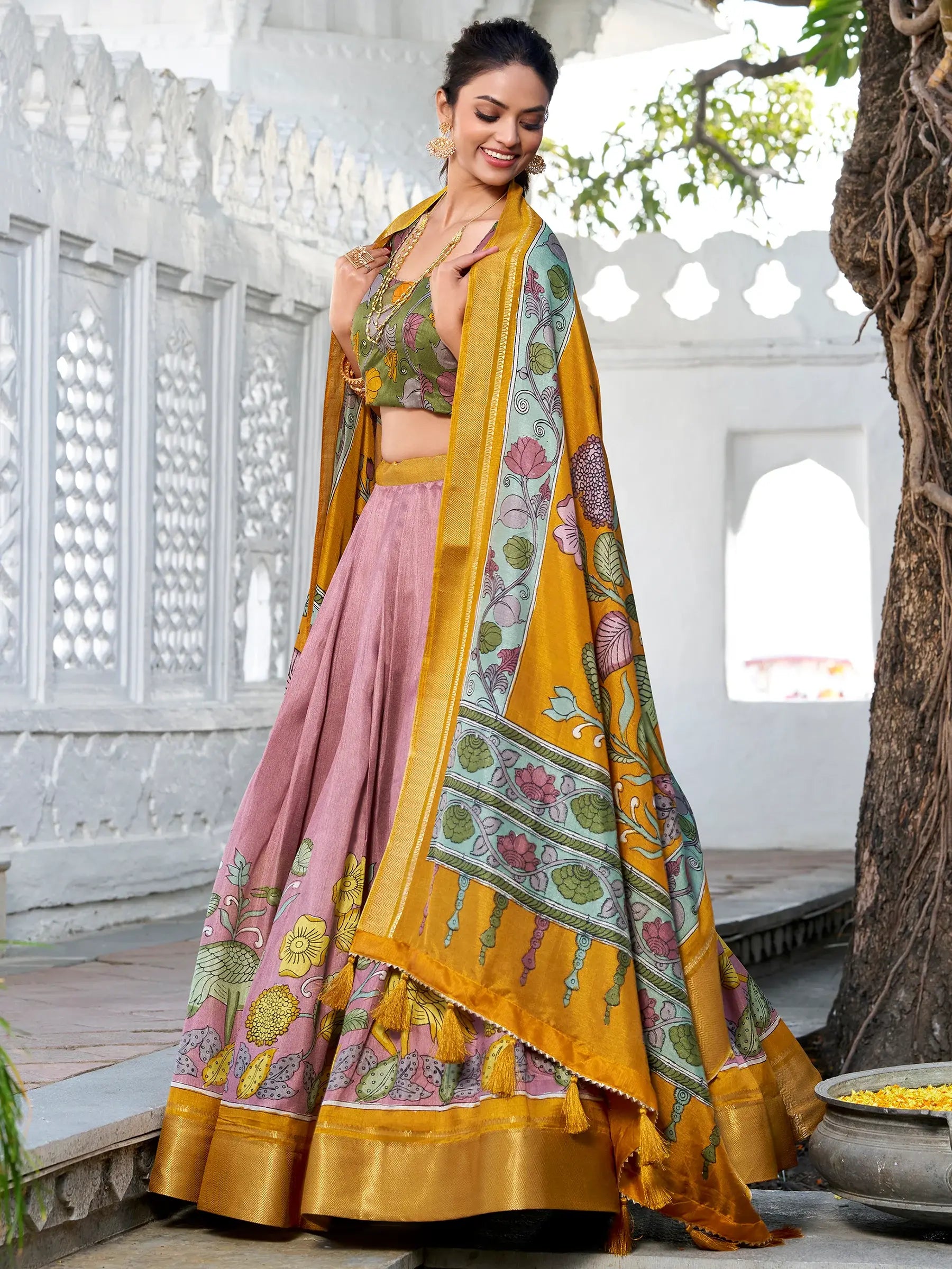 Charming Lilac Kalamkari Printed Silk Traditional Lehenga Choli - Zeel Clothing