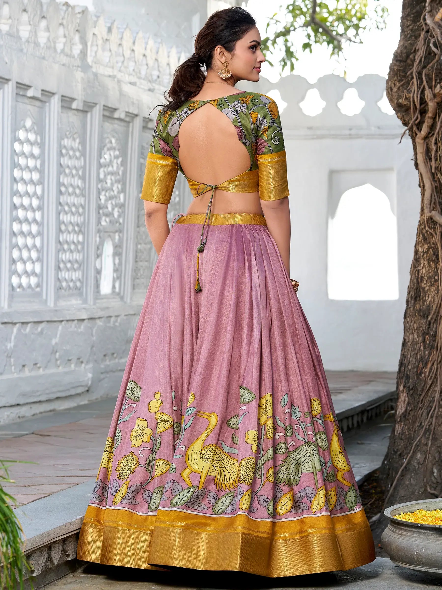 Charming Lilac Kalamkari Printed Silk Traditional Lehenga Choli - Zeel Clothing