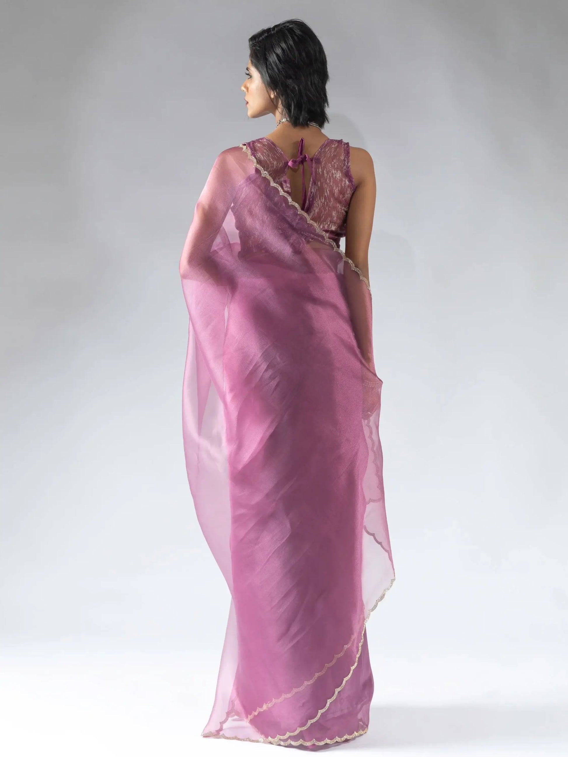 Charming Magenta Border Work Organza Pre-Stitched Saree With Blouse - Zeel Clothing