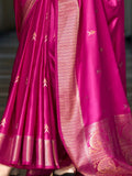 Charming Magenta Zari Weaving Silk Wedding Wear Saree With Blouse - Zeel Clothing