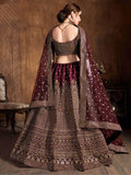 Charming Maroon Sequins Raw Silk Reception Wear Lehenga Choli - Zeel Clothing