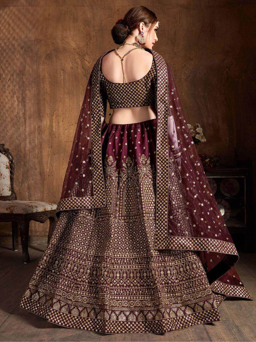Charming Maroon Sequins Raw Silk Reception Wear Lehenga Choli - Zeel Clothing
