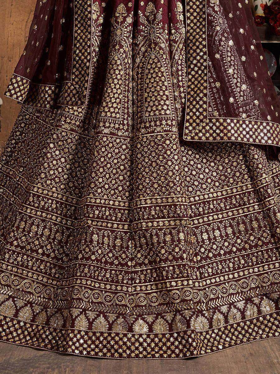 Charming Maroon Sequins Raw Silk Reception Wear Lehenga Choli - Zeel Clothing