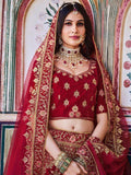 Charming Maroon Zarkan Work Velvet Bridal Wear Lehenga Choli - Zeel Clothing