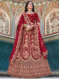 Charming Maroon Zarkan Work Velvet Bridal Wear Lehenga Choli - Zeel Clothing