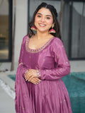 Charming Mauve Zari Work Chinon Traditional Gown With Dupatta - Zeel Clothing