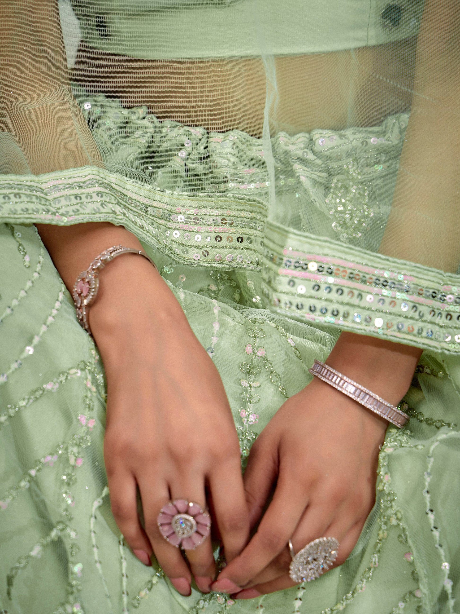 Charming Mint Green Sequins Net Wedding Lehenga Choli With Dupatta - Zeel Clothing