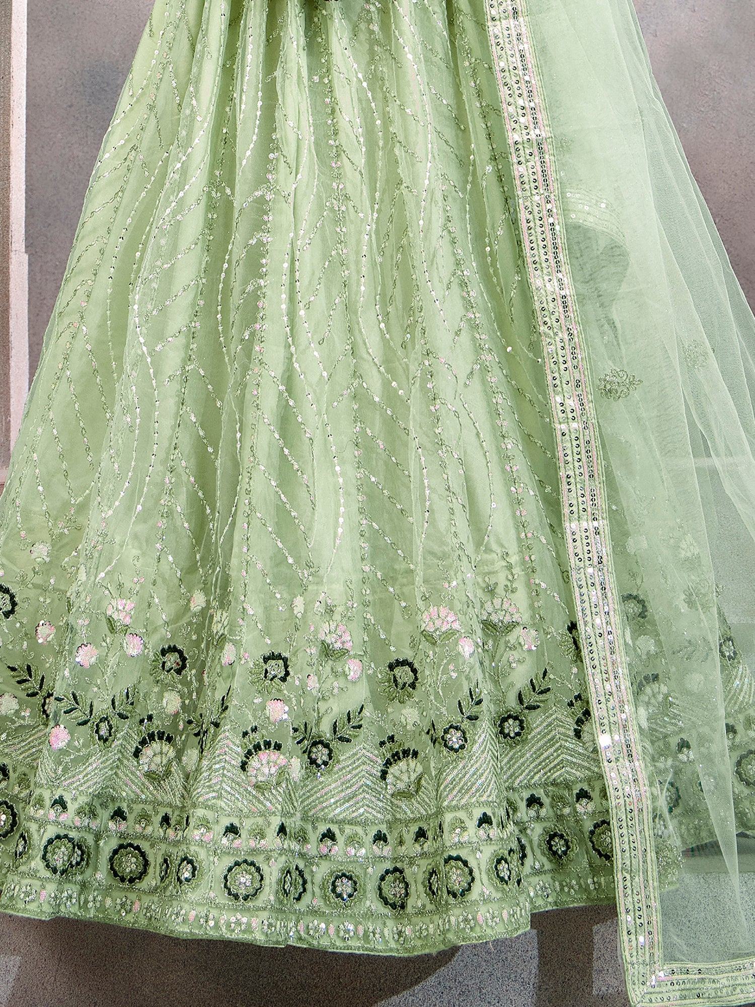 Charming Mint Green Sequins Net Wedding Lehenga Choli With Dupatta - Zeel Clothing