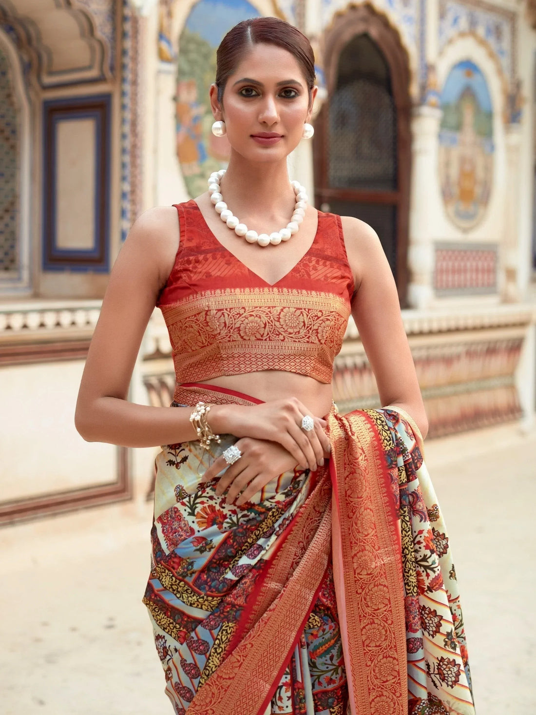 Charming Multi-Color Digital Printed Silk Saree With Blouse