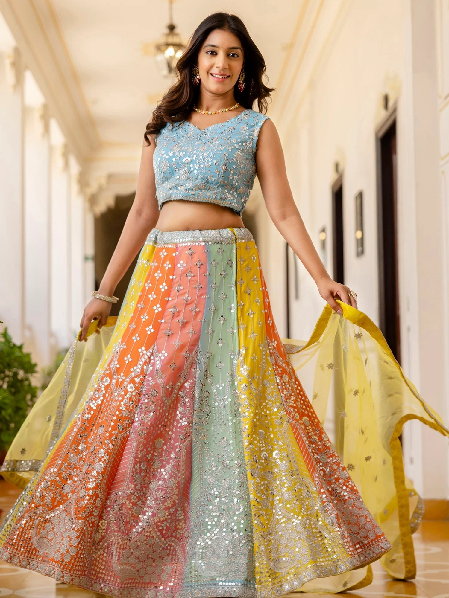 Charming Multi-Color Embroidered Georgette Party Wear Lehenga Choli - Zeel Clothing