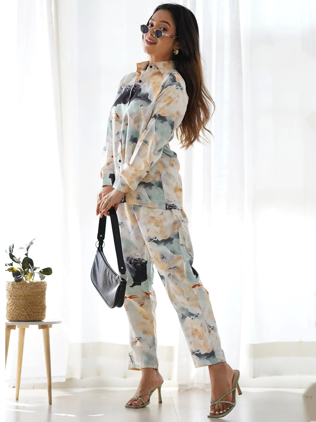 Charming Multi-Color Shibori Printed Satin Festival Wear Co-Ord Set
