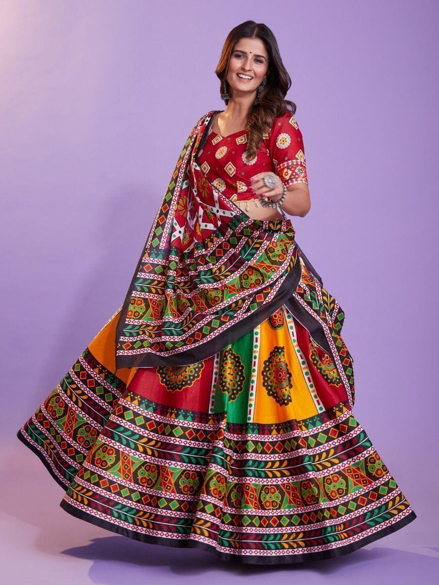 Charming Multicolor Digital Printed Cotton Navratri Lehenga Choli