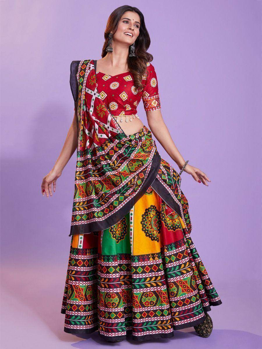 Charming Multicolor Digital Printed Cotton Navratri Lehenga Choli - Zeel Clothing
