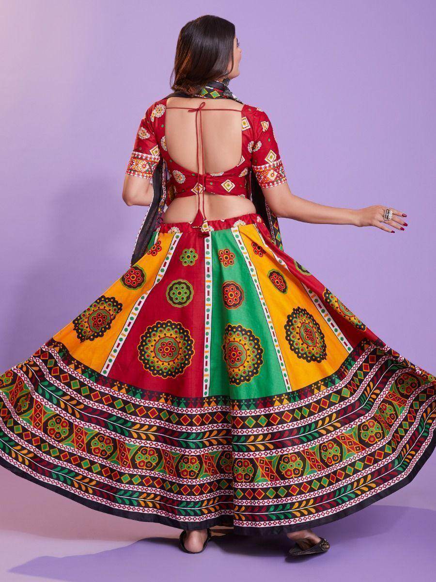 Charming Multicolor Digital Printed Cotton Navratri Lehenga Choli - Zeel Clothing