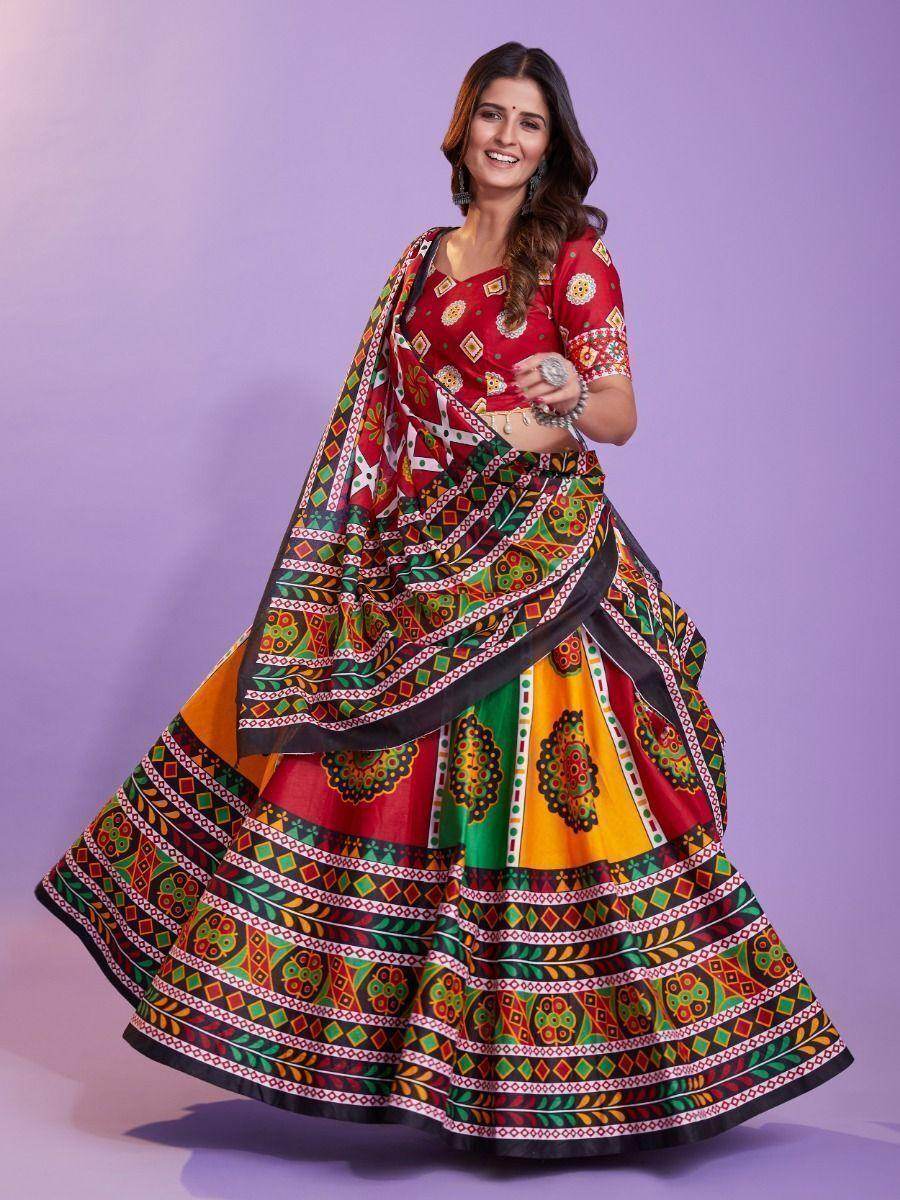 Charming Multicolor Digital Printed Cotton Navratri Lehenga Choli - Zeel Clothing