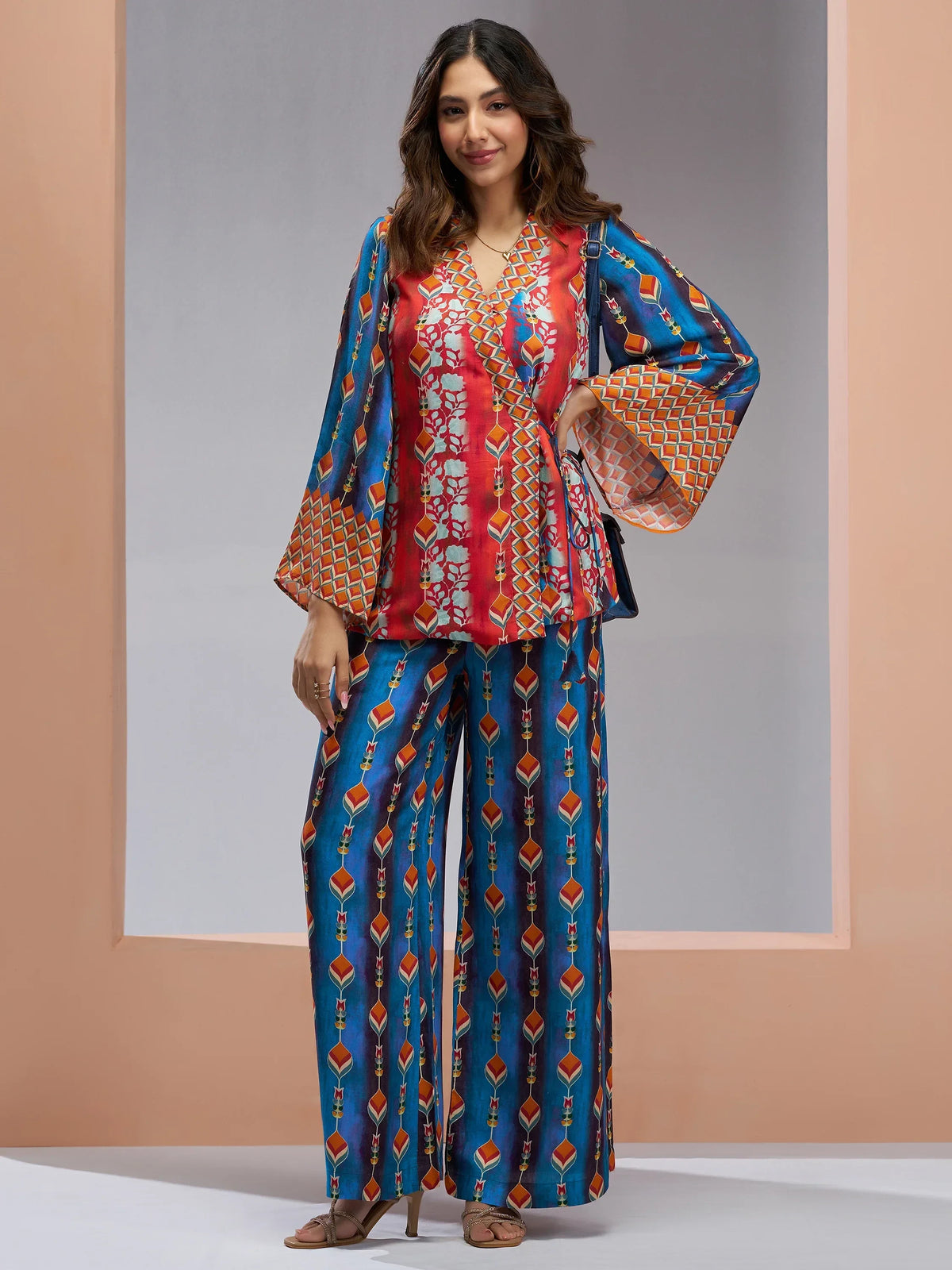 Charming Navy Blue Printed Muslin Silk Party Wear Co-Ord Set - Zeel Clothing