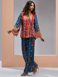 Charming Navy Blue Printed Muslin Silk Party Wear Co-Ord Set - Zeel Clothing