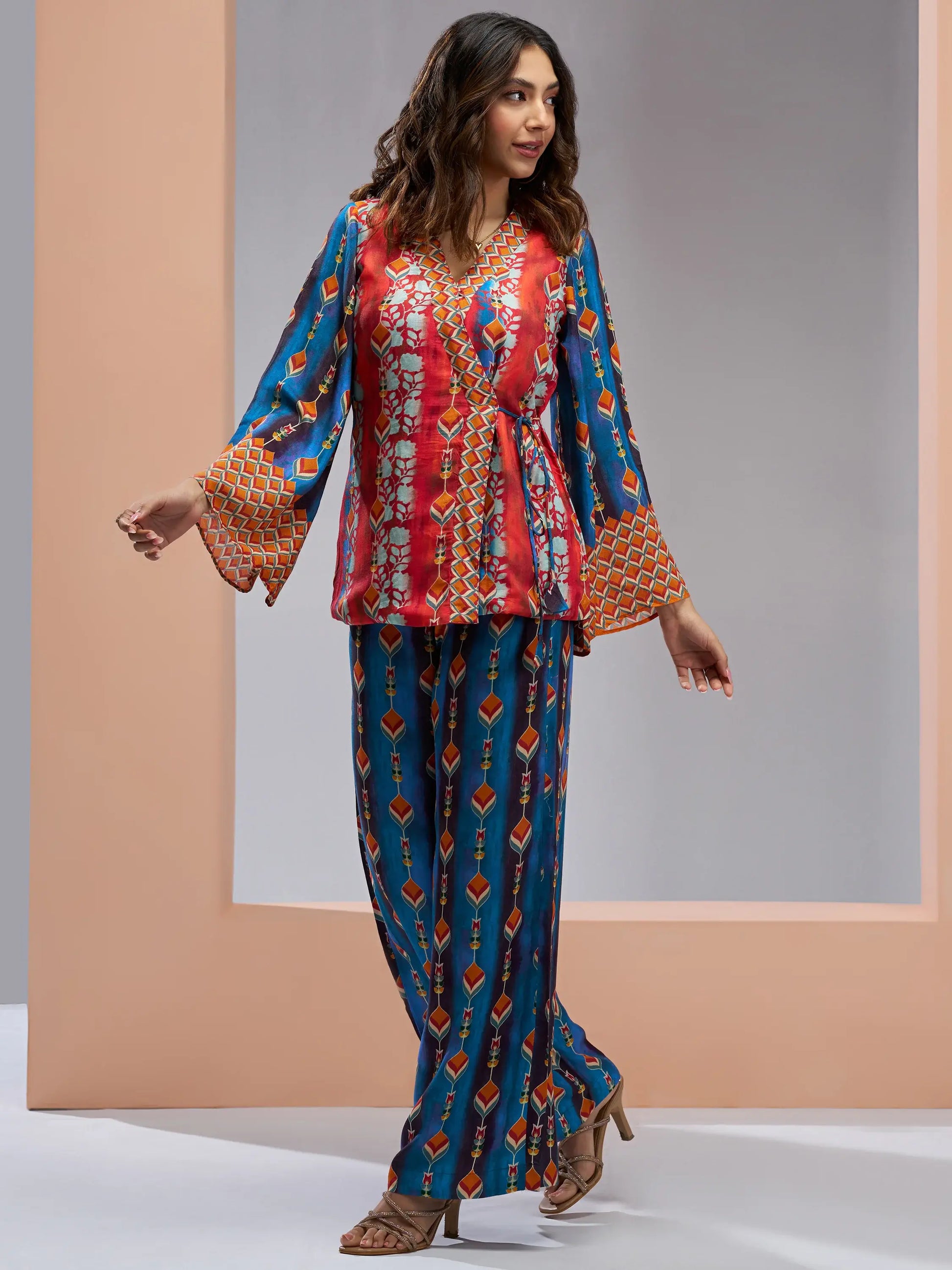 Charming Navy Blue Printed Muslin Silk Party Wear Co-Ord Set - Zeel Clothing