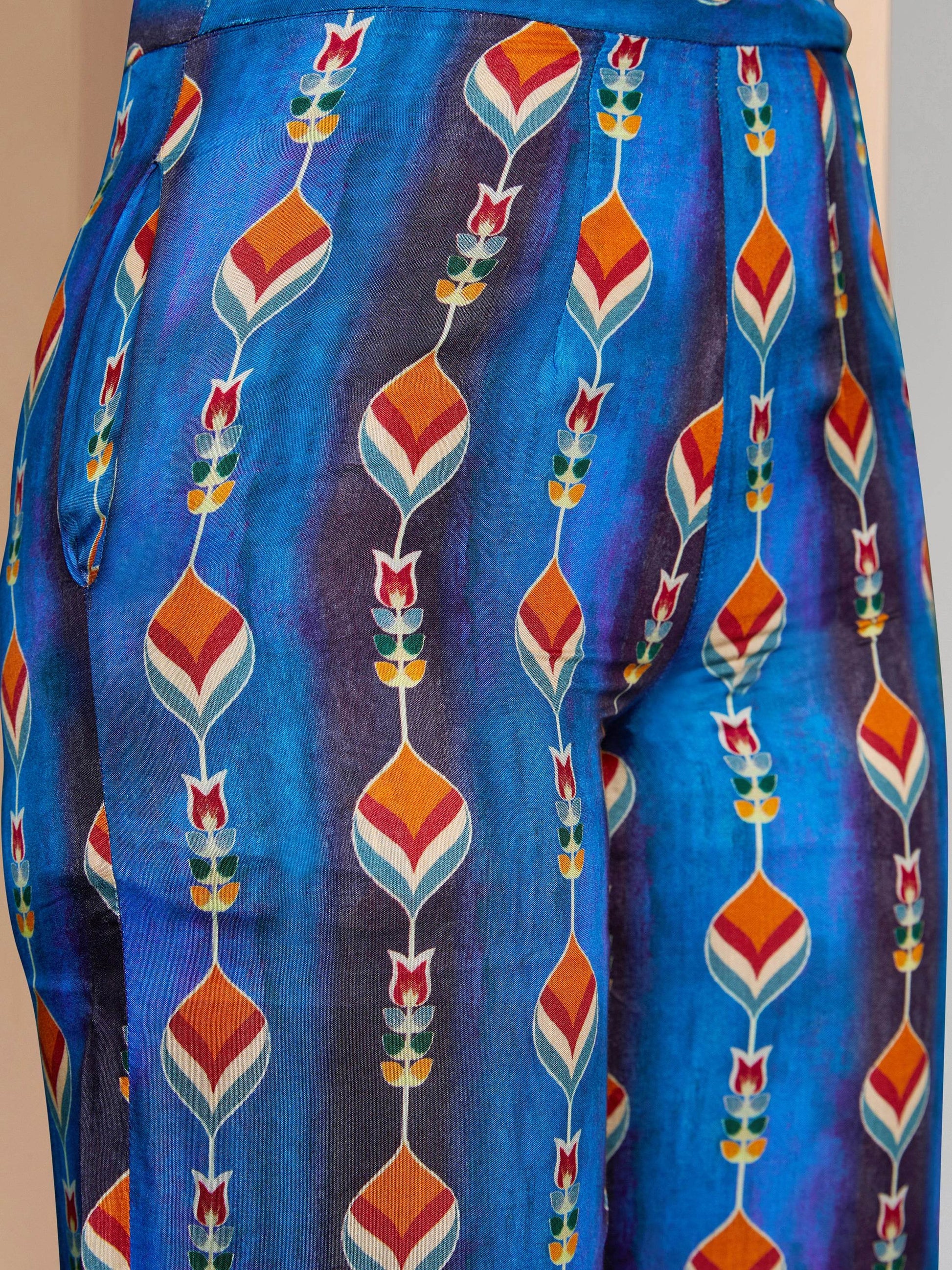 Charming Navy Blue Printed Muslin Silk Party Wear Co-Ord Set - Zeel Clothing