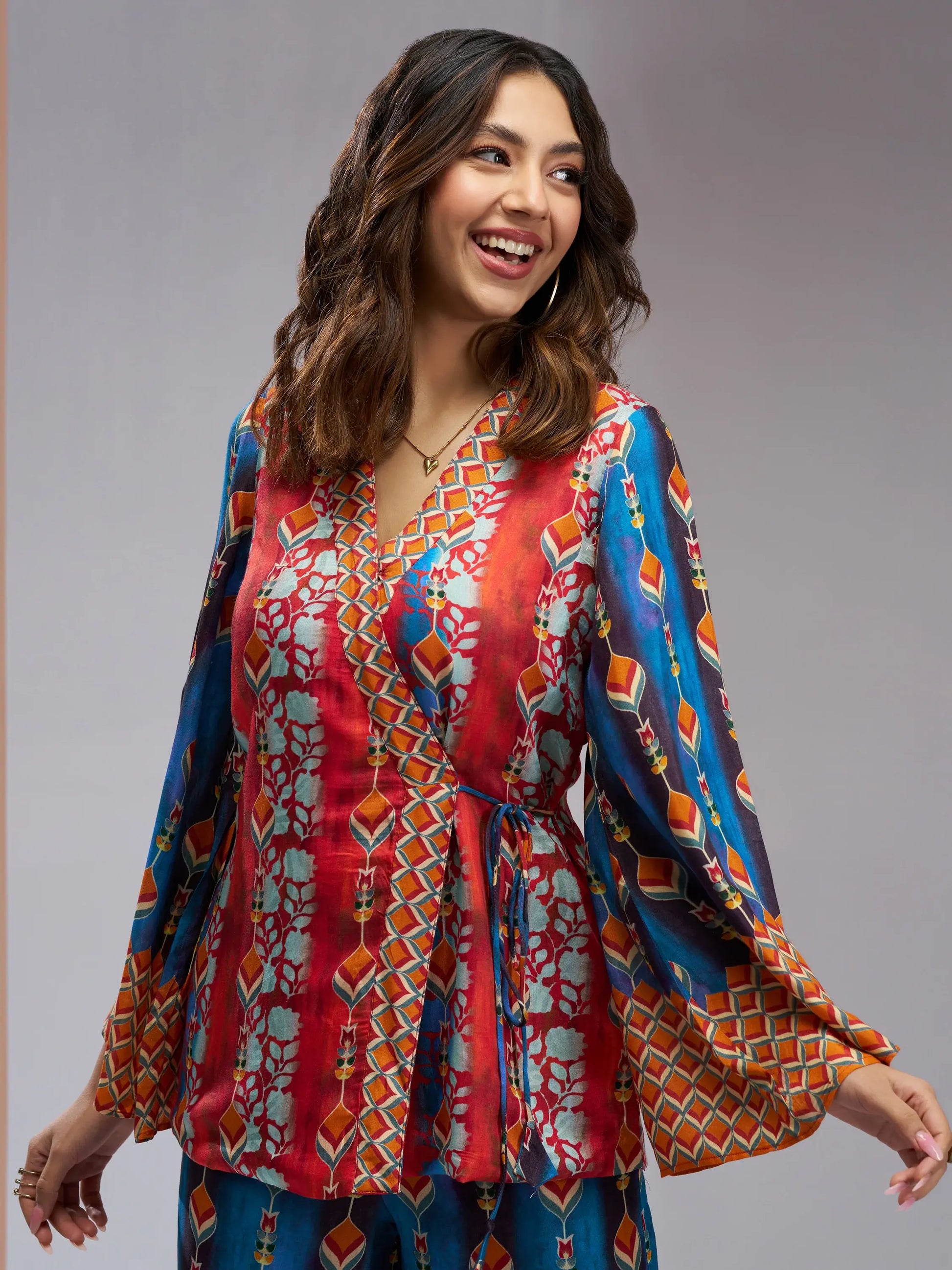 Charming Navy Blue Printed Muslin Silk Party Wear Co-Ord Set - Zeel Clothing