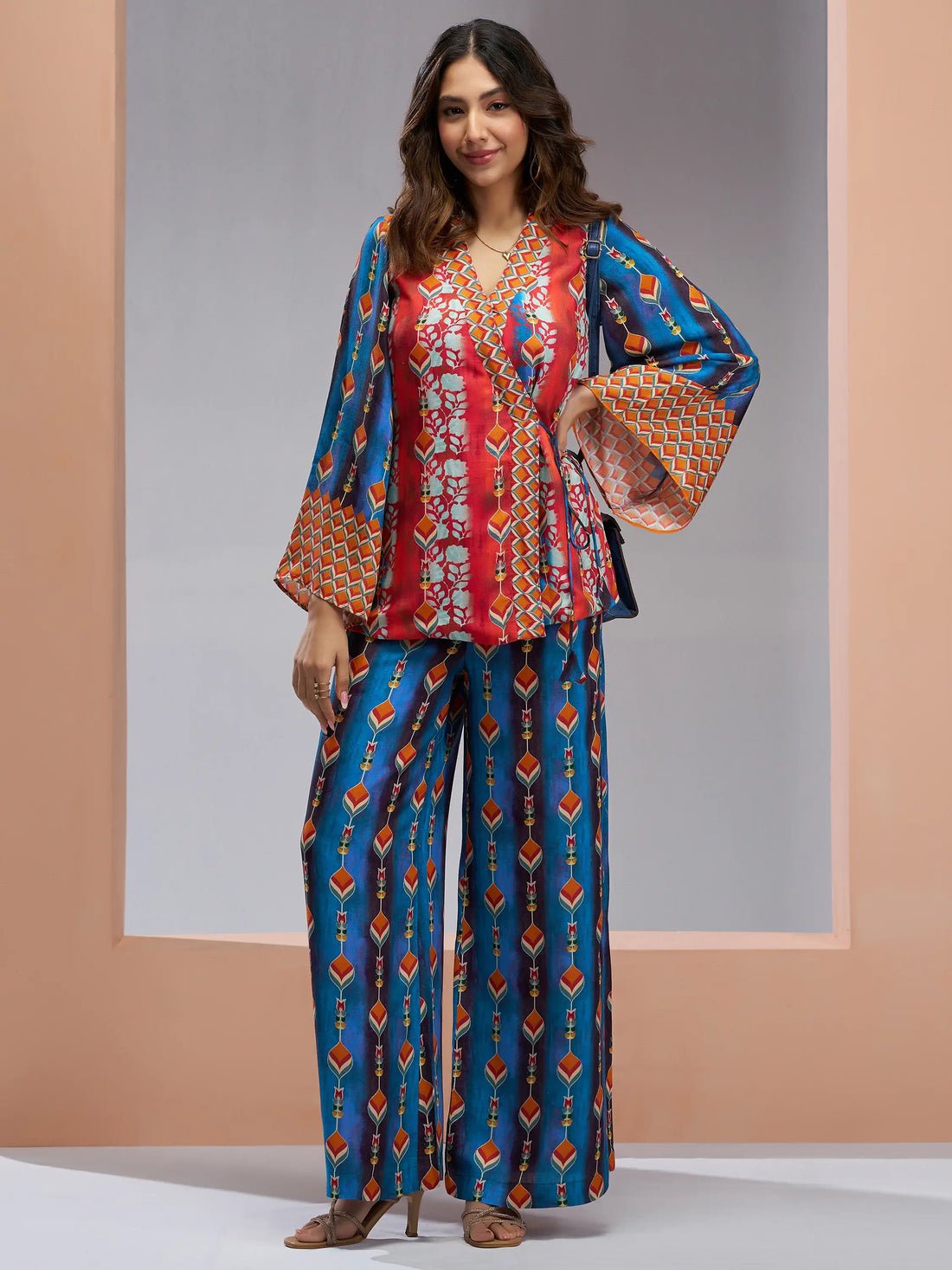 Charming Navy Blue Printed Muslin Silk Party Wear Co-Ord Set - Zeel Clothing