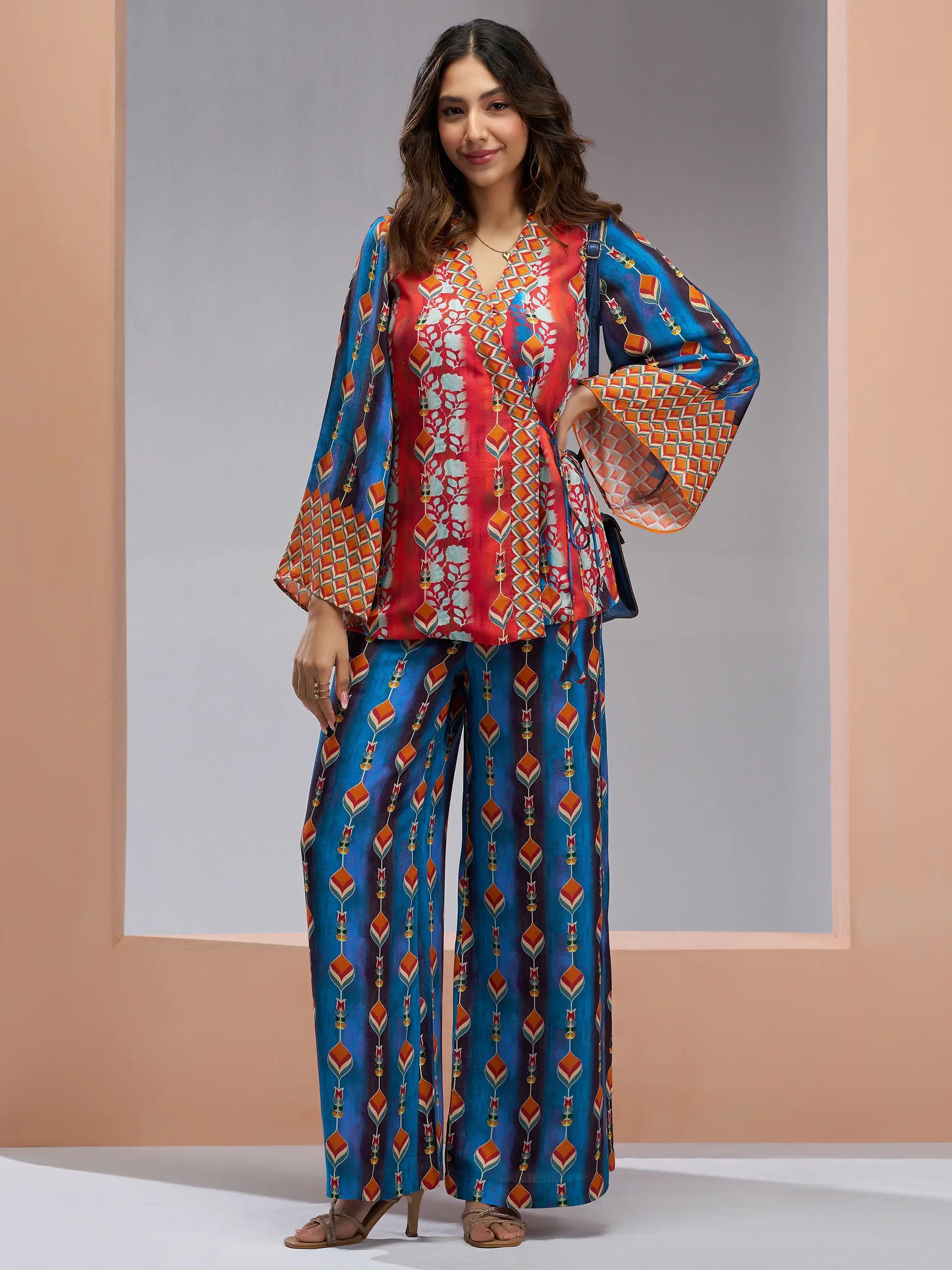 Charming Navy Blue Printed Muslin Silk Party Wear Co-Ord Set - Zeel Clothing