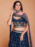 Charming Navy Blue Sequins Georgette Designer Lehenga Choli With Dupatta - Zeel Clothing