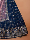 Charming Navy Blue Sequins Georgette Designer Lehenga Choli With Dupatta - Zeel Clothing