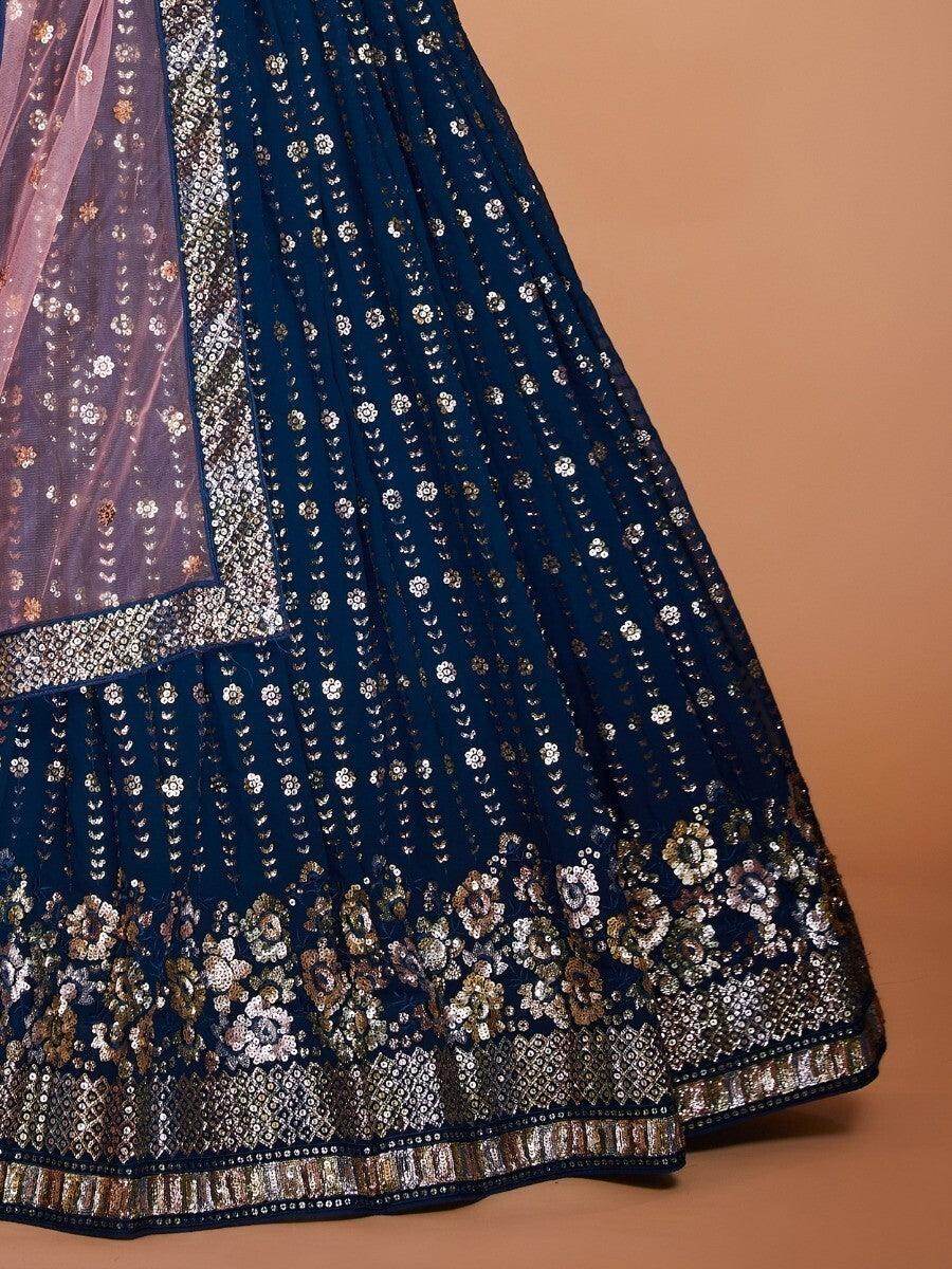Charming Navy Blue Sequins Georgette Designer Lehenga Choli With Dupatta - Zeel Clothing