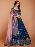 Charming Navy Blue Sequins Georgette Designer Lehenga Choli With Dupatta - Zeel Clothing