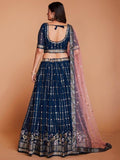 Charming Navy Blue Sequins Georgette Designer Lehenga Choli With Dupatta - Zeel Clothing