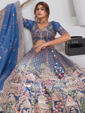 Charming Navy Blue Zari Embroidered Organza Engagement Wear Lehenga Choli
