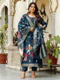 Charming Navy Blue Zari Weaving Chanderi Silk Wedding Wear Pant Suit - Zeel Clothing