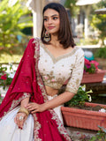 Charming Off-White Sequins Silk Wedding Lehenga Choli With Dupatta - Zeel Clothing