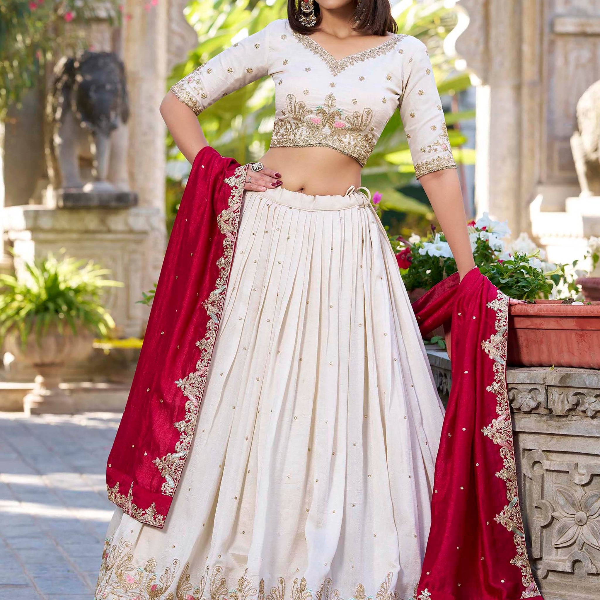 Charming Off-White Sequins Silk Wedding Lehenga Choli With Dupatta - Zeel Clothing