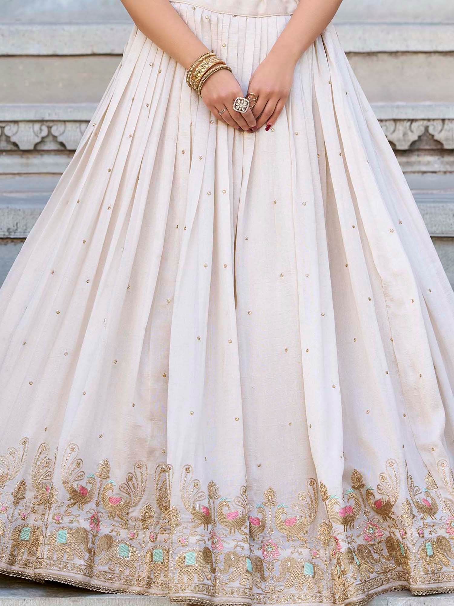 Charming Off-White Sequins Silk Wedding Lehenga Choli With Dupatta - Zeel Clothing
