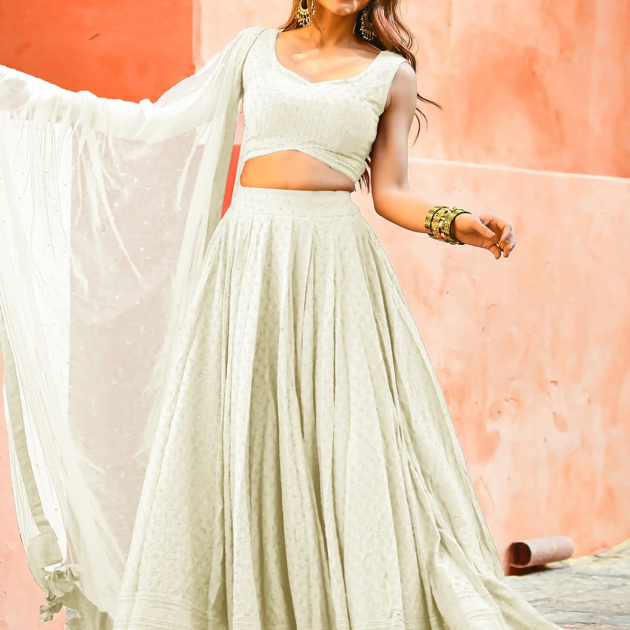 Charming Off-White Sequins Work Georgette Traditional Lehenga Choli - Zeel Clothing