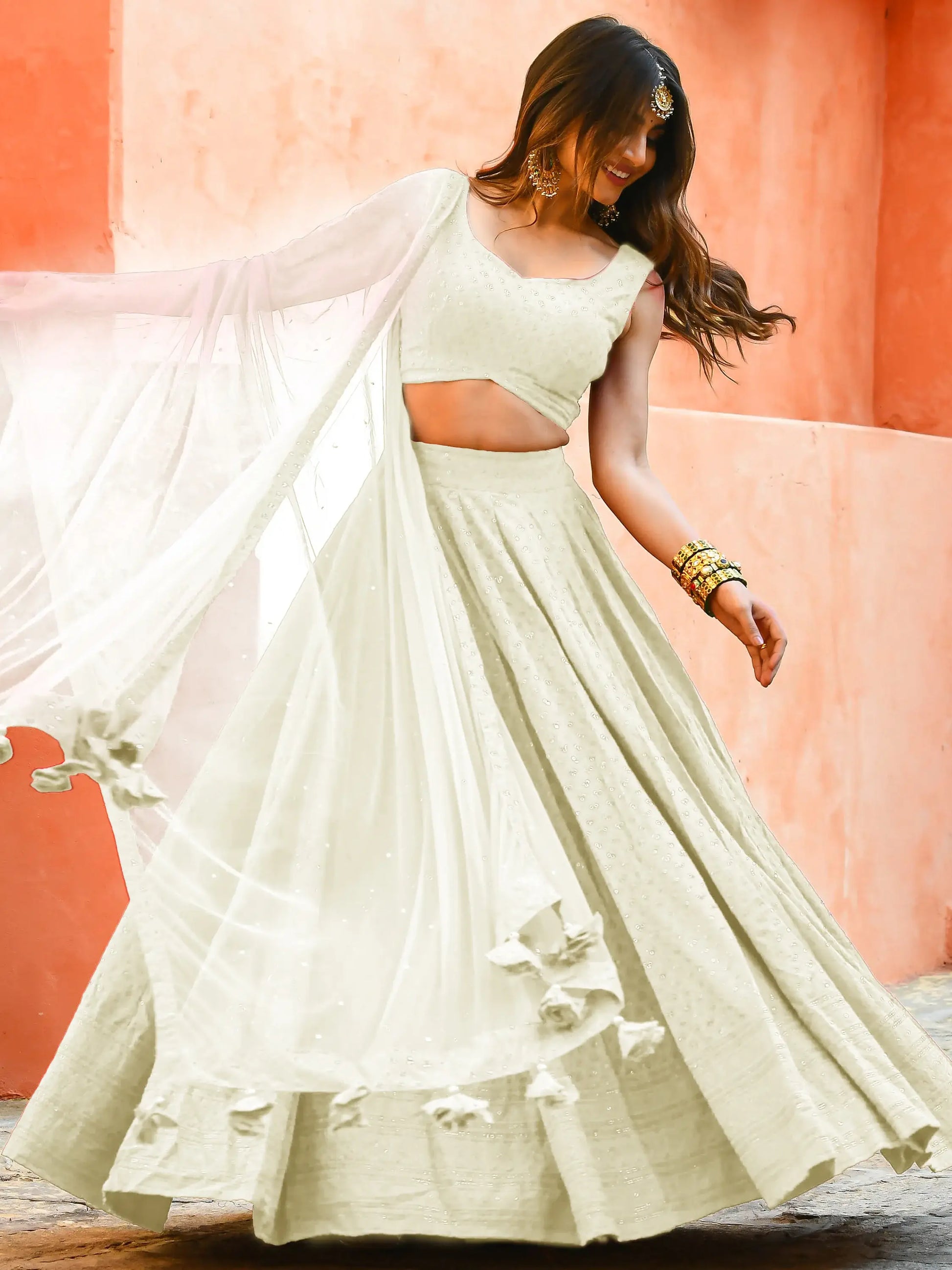 Charming Off-White Sequins Work Georgette Traditional Lehenga Choli - Zeel Clothing