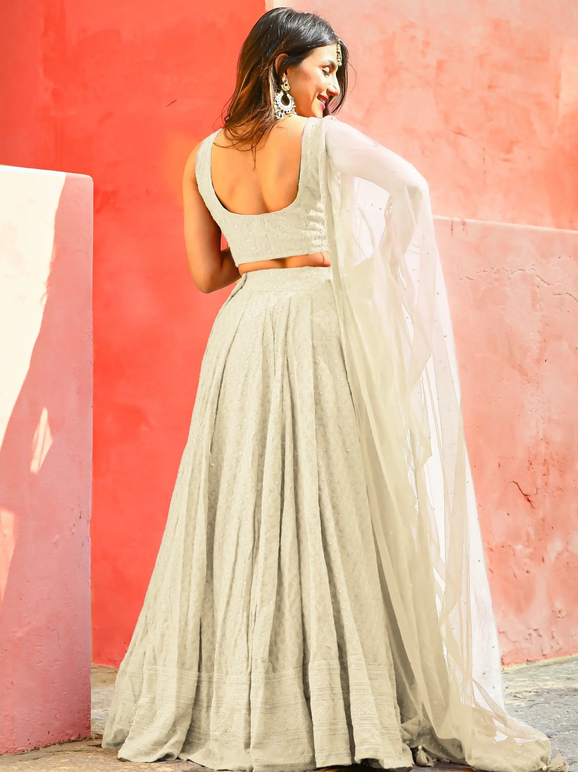 Charming Off-White Sequins Work Georgette Traditional Lehenga Choli - Zeel Clothing