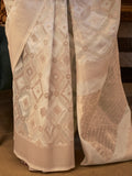 Charming Off-White Zari Weaving Linen Traditional Saree With Blouse - Zeel Clothing