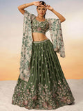 Charming Olive Green Embroidered Chiffon Mehendi Wear Lehenga Choli - Zeel Clothing
