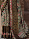 Charming Olive Green Printed Silk Casual Wear Saree With Blouse - Zeel Clothing