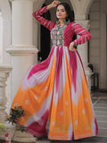 Charming Orange Gamthi Embroidery Georgette Navratri Special Gown