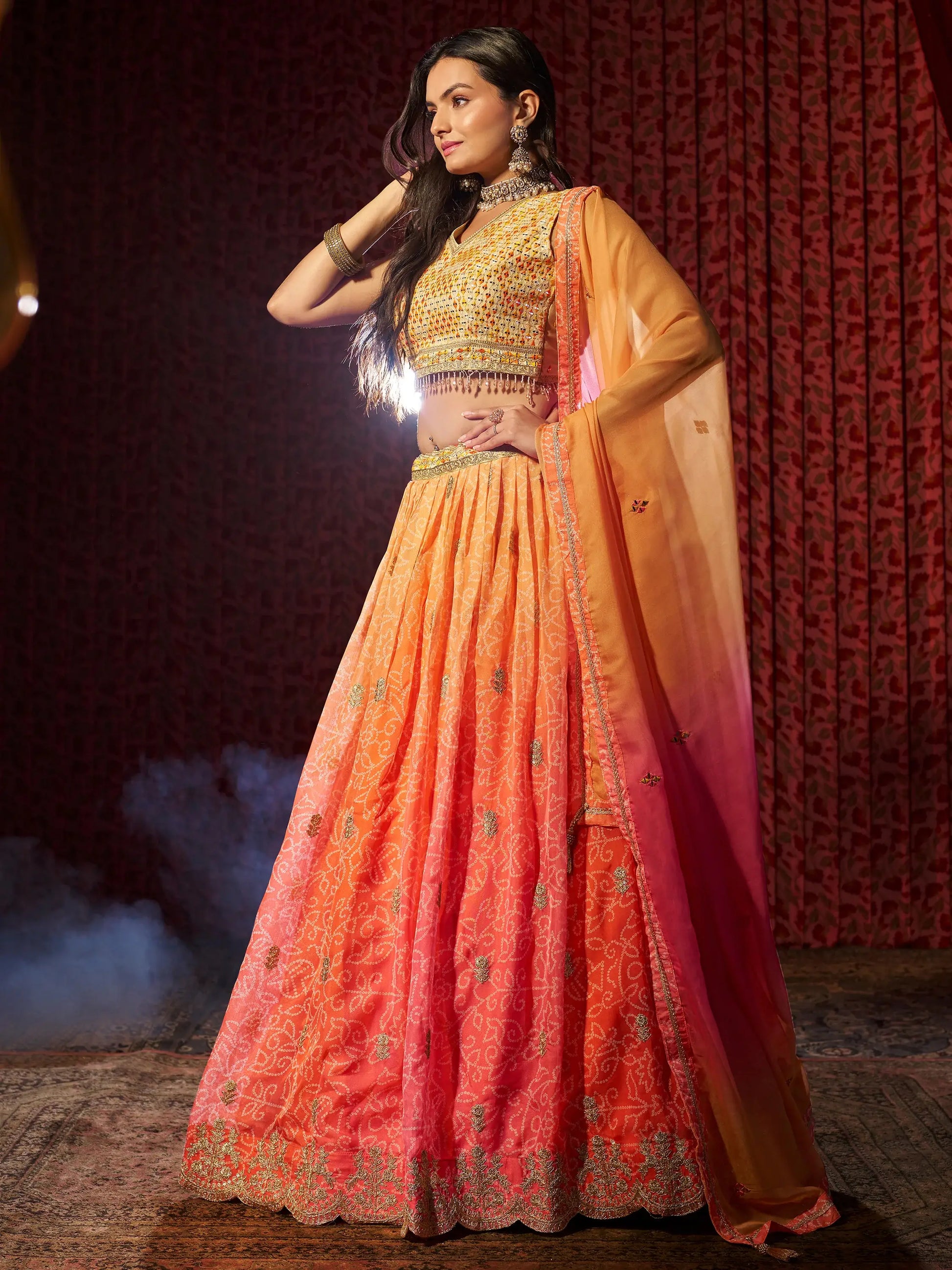 Charming Orange Printed Organza Wedding Lehenga Choli With Dupatta - Zeel Clothing
