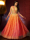 Charming Orange Printed Organza Wedding Lehenga Choli With Dupatta - Zeel Clothing