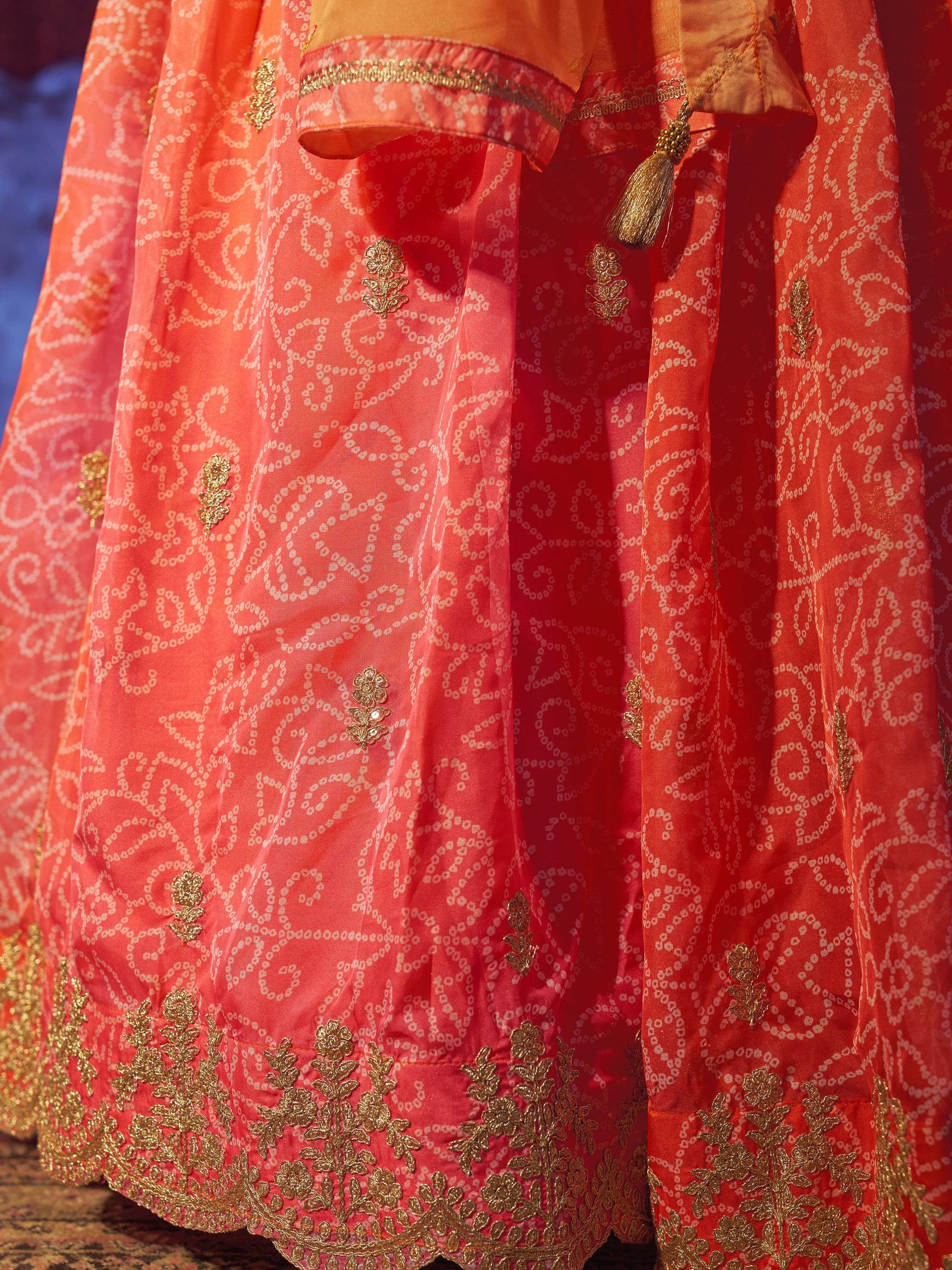 Charming Orange Printed Organza Wedding Lehenga Choli With Dupatta - Zeel Clothing