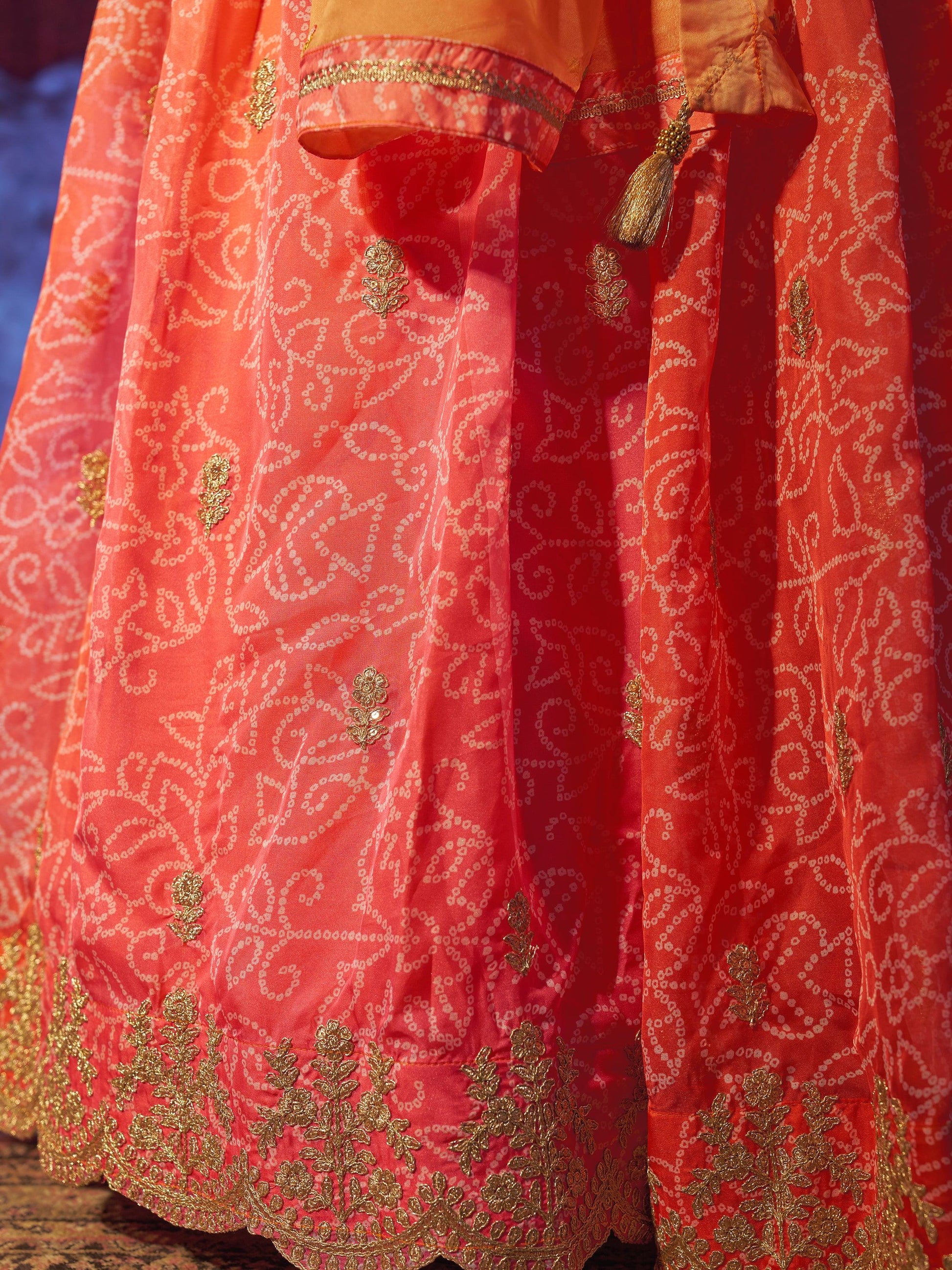 Charming Orange Printed Organza Wedding Lehenga Choli With Dupatta - Zeel Clothing